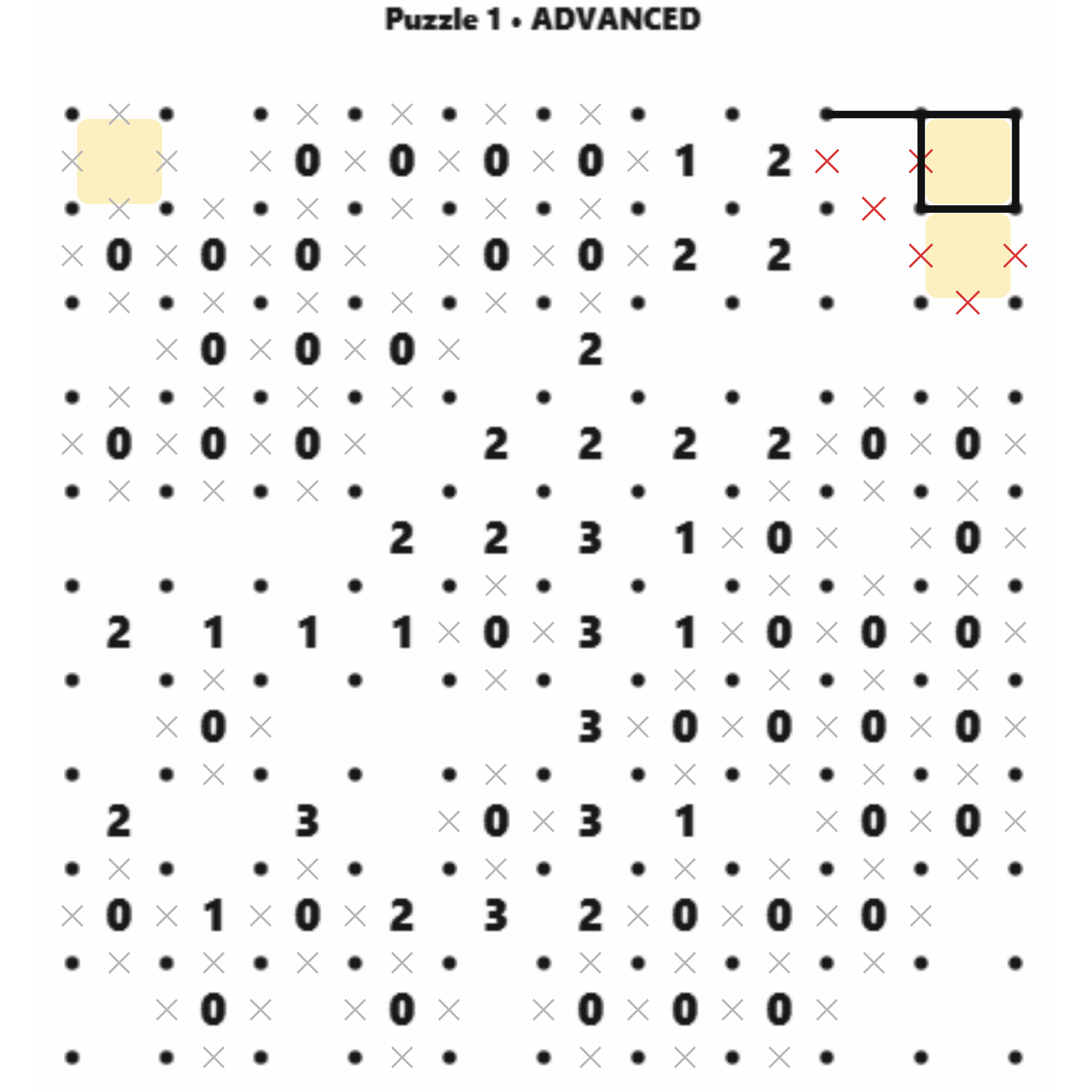 Slitherlink puzzle in progress